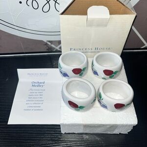 Princess House Orchard Medley Napkin Rings - White with Red and Purple Accents